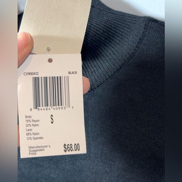 Carmen Marc Valvo Mock Turtleneck Black Women's Lace Long Sleeve Top Size S NWT - Picture 4 of 7